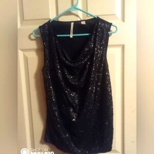 Black Sequined Sleeveless Top Size Large